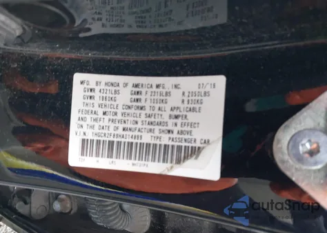 2017 Honda Accord Ex-L from USA, damaged, VIN 1HGCR2F89HA014899